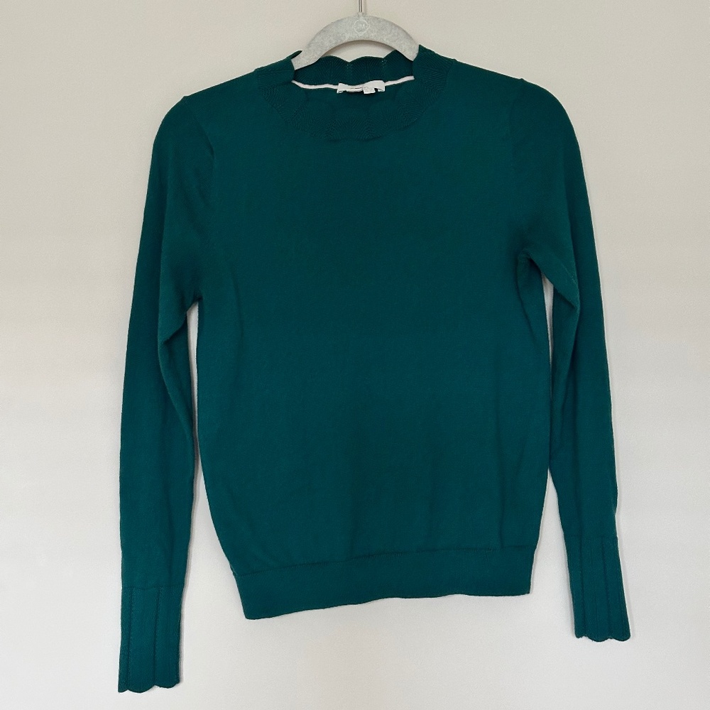 Green Sweater, Scalloped Edges | Boden | Cotton
